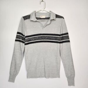 Sears Light Gray V-Neck Sweater with Black Stripe Detail